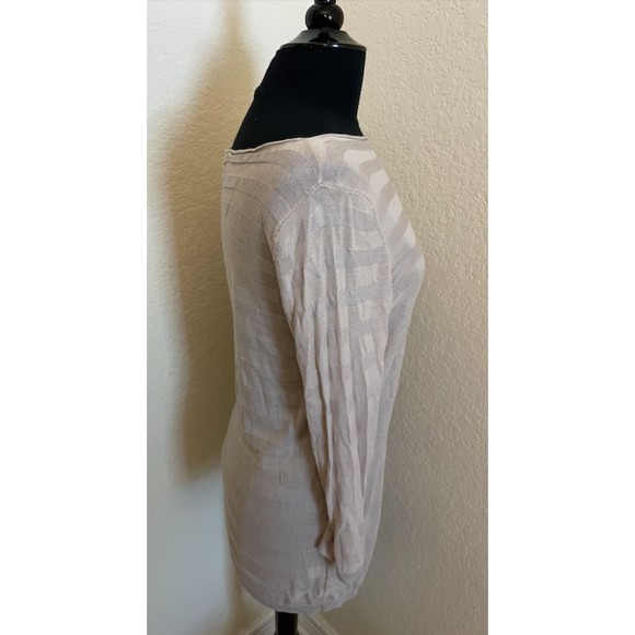 Loft 3/4 Sleeve Semi Sheer Striped Top - Sz L - Picture 4 of 11